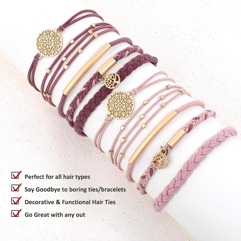 Hair Ties Bracelet for Women(10PCS) 5 Styles Soft Braided Boho Hair Bands Elastic No Damage Hair Ties for Girls thick Thin Long Curly Hair Accessories