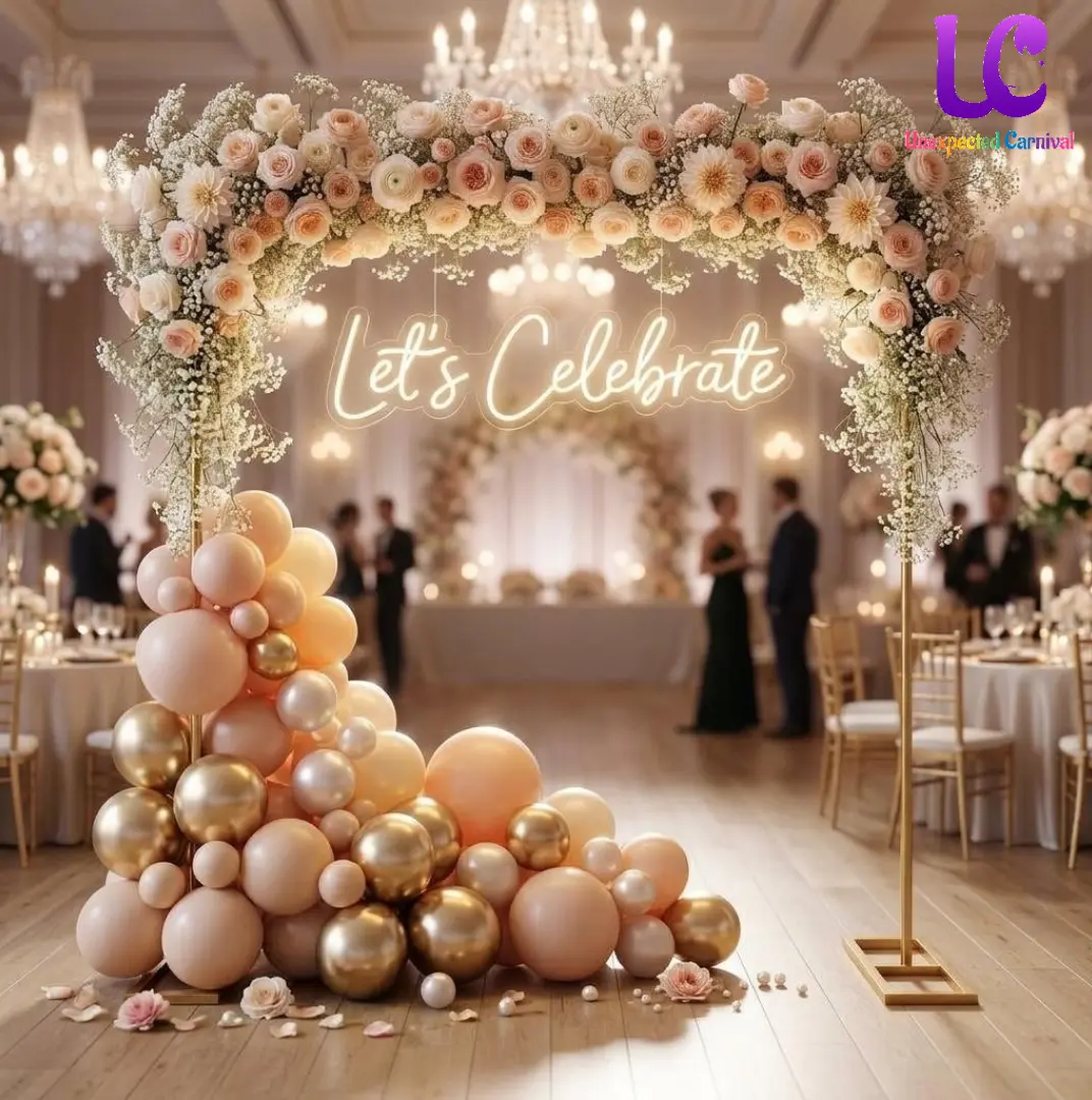 Elegant Modern Gold Metal Square Wedding Arch Stand (6.6ft×6.6ft), Easy DIY Floral Balloon Photo Background Frame for Stage, Party Decor
