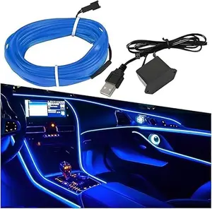 EL Wire Car Interior LED Strip Lights, 5V 6.5FT Neon Light Strip with Sewing Edge, USB Electroluminescent Car Interior Lights with Fuse Protection, Vehicle Ambient Lighting Decorations,1-Pack