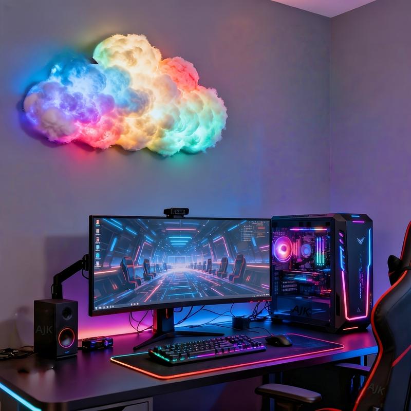 3D Thundercloud Light Set RGB Multicoloured LED Cloud-Shaped String Lights with Rainbow and Storm Cloud Effects Easy to Install Plug-and-Play for Indoor Rooms Christmas and Gaming Setups