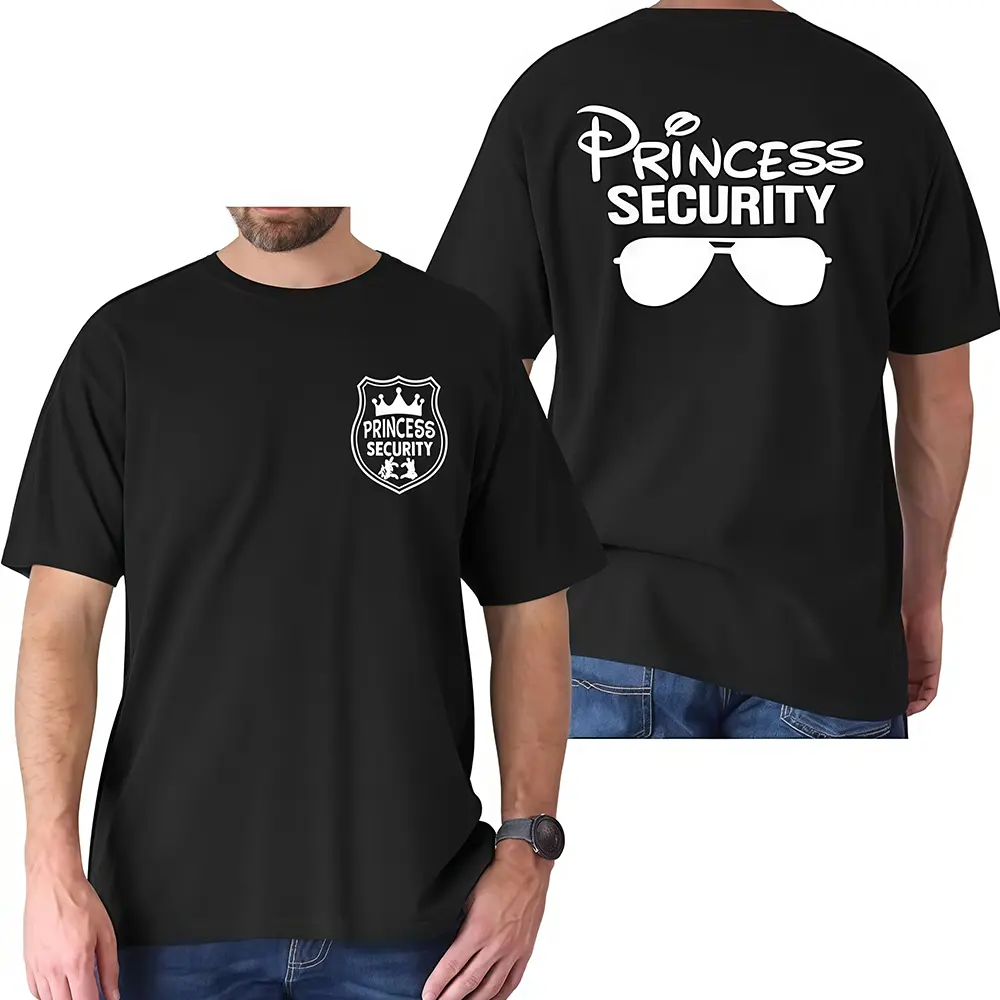 Menswear Classic Cotton T-Shirt with Princess Security Graphic, Casual Shortsleeve Unisex Fit, Fade-Resistant Printed Image, Clothes, Unisex Sizes, Fades Resistant, 100% Cotton