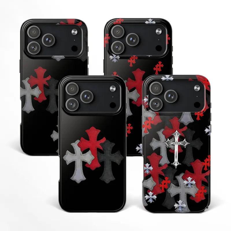 Magsafe Case and Tough Phone case Luxury Chrome Hearts Cross Cover Black & Red Chrome Heart Phone Case for iPhone 17 Pro Max 17 Pro 17 16 15 14 13 12 11 Series Protective