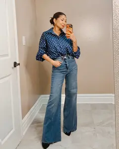 Le Bleu Polka Button Up Top