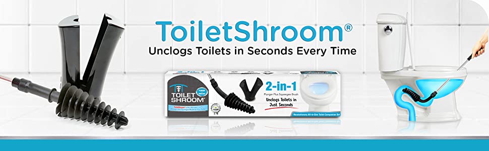 ToiletShroom Revolutionary Clog Remover and Drain Cleaner with Stainless Steel Handle and Caddy Holder | Durable Plunger and Brush Combo for Bathroom