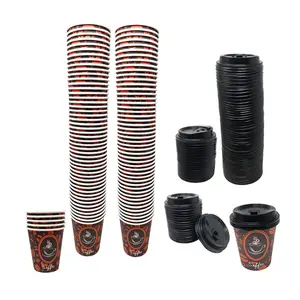 Disposable Paper Coffee Cups with Lids, Perfect For Tea & Hot Drinks - 100 Pack (8 oz, Coffee Bean Design)