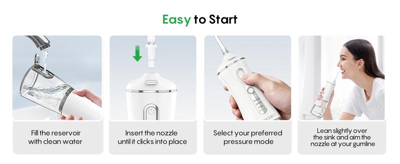 FRESKO Water Dental Flosser – 50-Day Battery, 10 oz Tank, 5 Tips, Waterproof & Gentle for Braces/Sensitive Gums