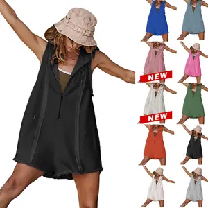 Tanming women's Short Half Zipper Sports Jumpsuit for Fitness Outdoor Leisure Springfresh Sleeveless Loose Hoodie for women  for Hyrox