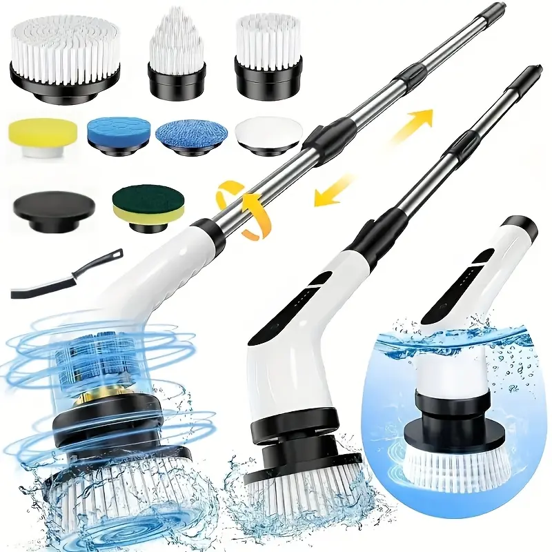 2026 Electric Rotating Cleaning Brush, USB Charging, Shower Brushes with 9 Brush Heads, Dual Speed Adjustment, Retractable Handle, Suitable for Bathtubs, Tiles, Floors, Cars, Christmas Gifts, Cleaning Tools, Household Essentials, Household Cleaners