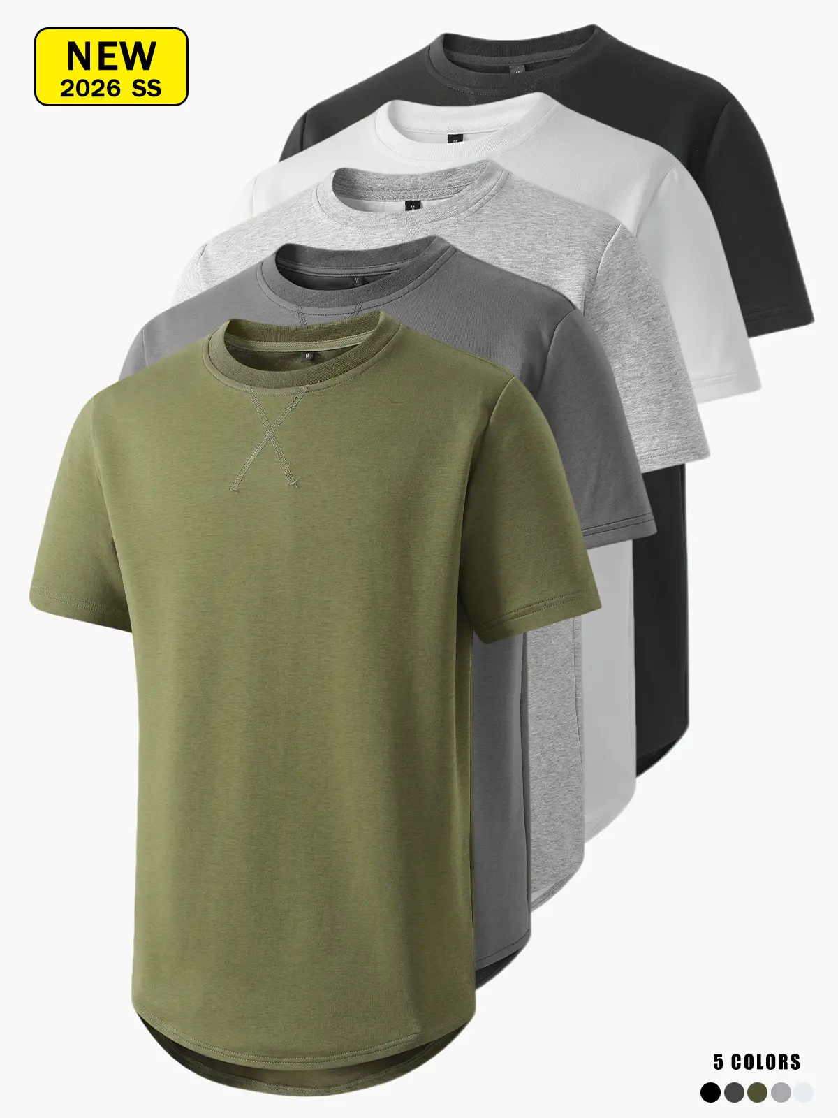 Men’s summer short-sleeve T-shirt, loose fit with slight stretch, quick-drying breathable comfortable fabric, simple solid color versatile design