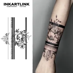 INKARTLINK Tattoo Tech, 2 Sheets Extra large Semi Permanent Tattoo, Adult Art Design Temporary Tattoos, Lasts 1-2 Weeks, Waterproof, Realistic Look, No Adhesive, No Reflection (Flower)