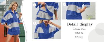 JovenPara Women's 2-Piece Lounge Set Stripe Half Sleeve Oversized Shirts & Athletic Shorts Summer Workout Set Activewear Top Sporty Style Clothes