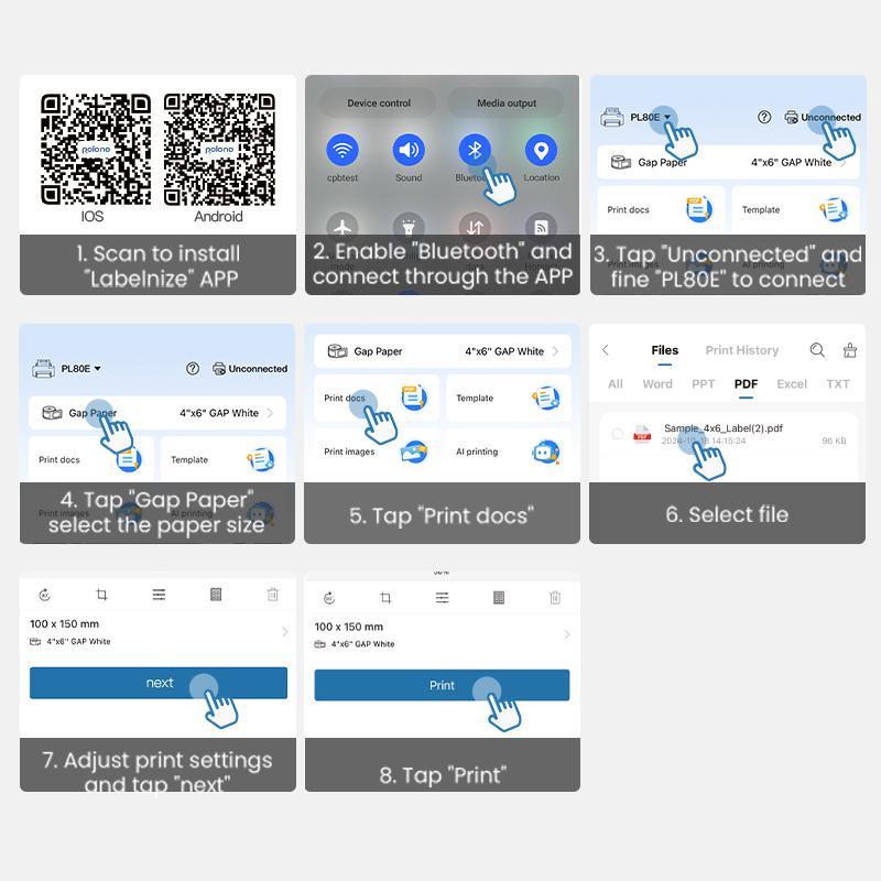 Bluetooth Thermal Label Printer, 4x6 Shipping Label Printer, PL80E Compatible with Android&iPhone and Windows, Widely Used for Hermes, Royal Mail, Amazon, Shopify, Ebay