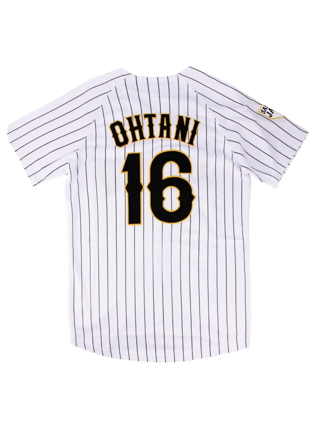 Shohei Ohtani 16 Japan Samurai Black Pinstriped Baseball Stitch