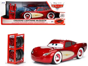 Cruising Lightning McQueen Red Metallic w/Extra Wheels Disney & Pixar "Hollywood Rides" Series Die Cast Model Car by Jada