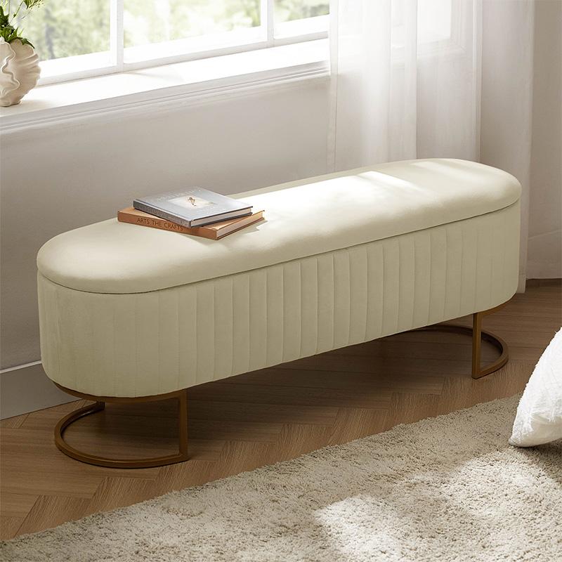 HULALA HOME 50.5" Storage Ottoman Bench Velvet Upholstered with Glossy Metal Base Flip-Top Lid End of Bed Bench for Bedroom & Entryway Classic Design