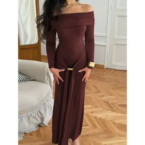 Women Spring Autumn Sexy Long Sleeve Party Club Evening Formal Wear Bodycon Basic Long Dress