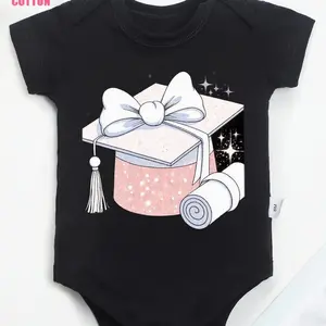 100% Cotton Baby Graduation Romper Suitable for Babies - Short Sleeve Snap-Fit Outfit with Graduation Cap Design, Round Neck Basic Style, 236.22inch Size for Photoshoots, Daily Wear & Graduation Parties (Hand Washable), Perfect for Outdoor