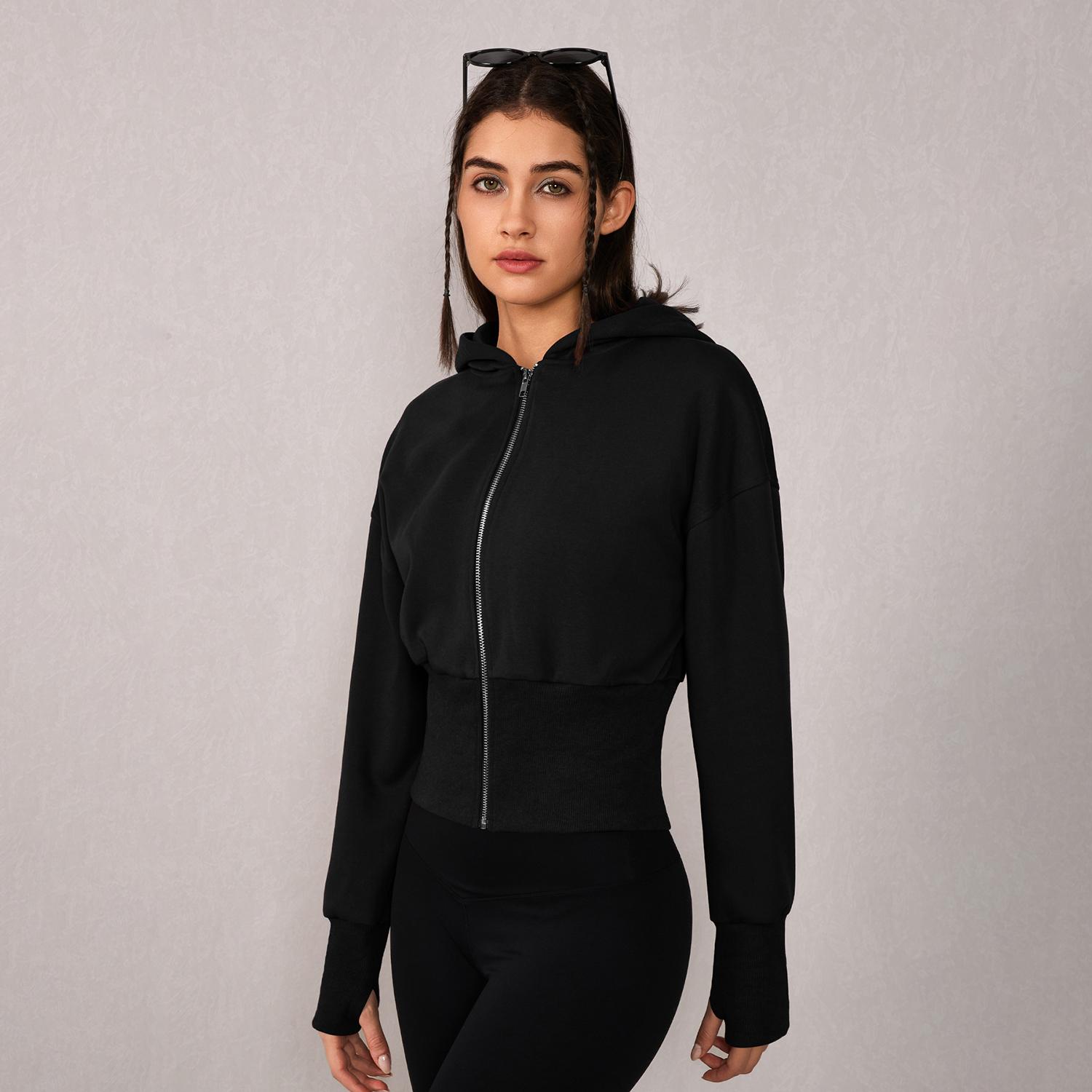 TIMEOFF Women's Cropped Hooded Zip-Up Long Sleeve Gym Jacket - Cozy Fitness Outerwear, Sportswear for Casual Daily Use, Athletic Zip-Up Jackets TIMEOFF Women's Cropped Hooded Zip-Up Long Sleeve Gym Jacket - Cozy Fitness Outerwear, Sportswear for Casual Daily Use, Athletic Zip-Up Jackets