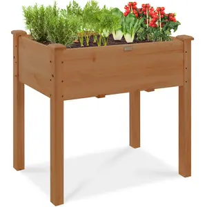 Best Choice Products 34x18x30in Raised Garden Bed, Elevated Wood Planter Box for Kids, Patio w/ Bed Liner