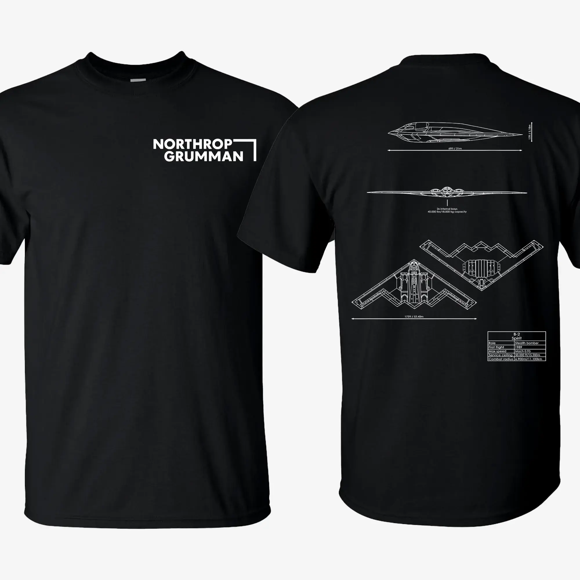 B2 Spirit Blueprint T-Shirt_Hoodie Vintage Northrop Grumman Stealth Bomber Graphic Tee Military Enthusiast Streetwear Clothing Gift for Men Breathable Printing