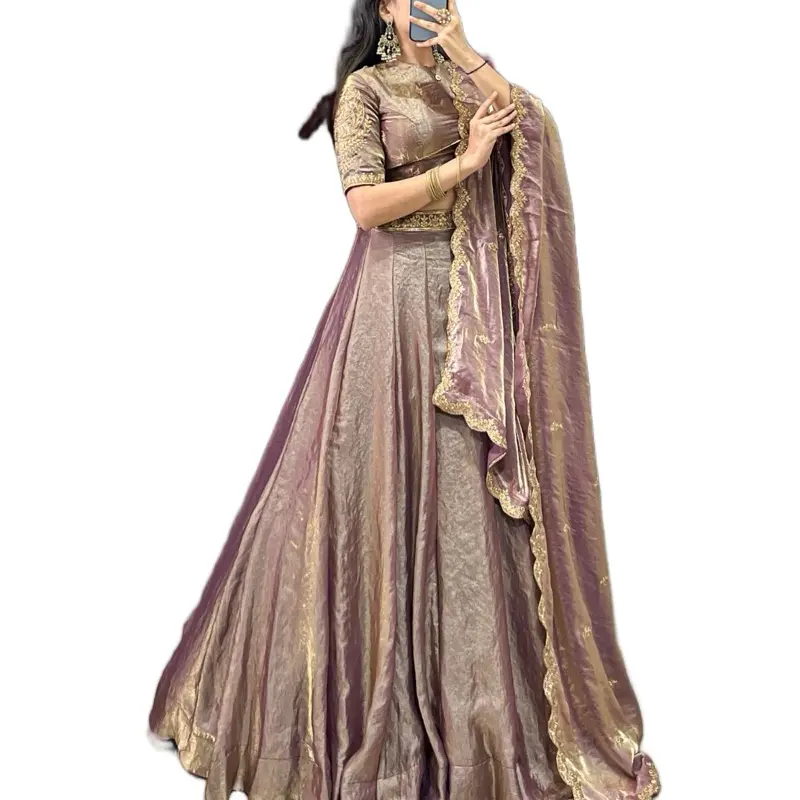 Indian Pakistani Lehenga Choli Fendy Silk with Gold Accents and Elegant Design for Festive Wear