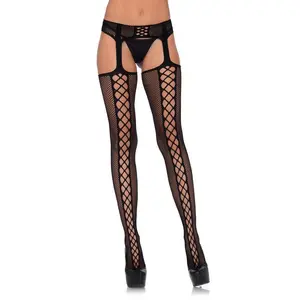 Lady's Fishnet Fabric Stockings with Garter Belt, Secure Fit for Leg Coverage