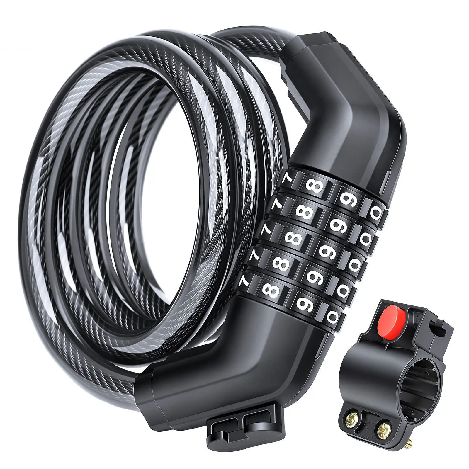 3.5 Feet Bicycle Lock, 5-Digit Resettable Combination Cable Lock, with Mounting Bracket, Security Lock for Bikes, Scooters, E-Bikes, Motorcycles, Fences, Gates, Bicycle Accessories