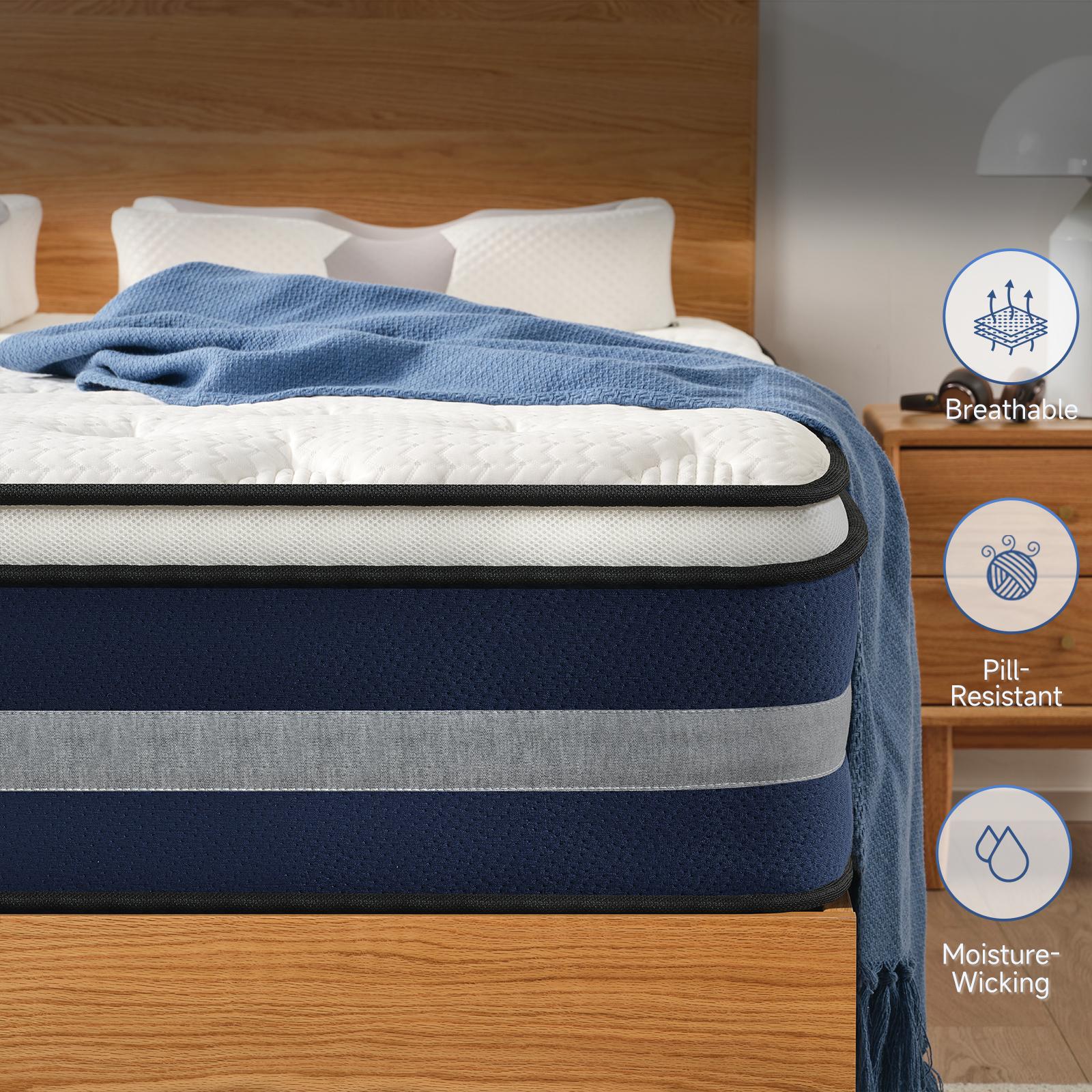 10/12 Inch Twin Full Queen Hybrid Mattress,Memory Foam and Individual Pocket Springs,Hybrid Mattress Medium Firmness for Pressure Relief, Motion Isolation & Support,Lumbar Support,CertiPUR-US Certified,Comfortable Sleep,Boxed mattress,Mattress Outlet