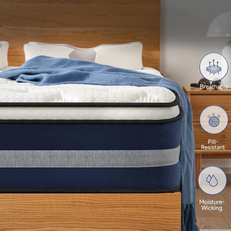 10/12 Inch Twin Full Queen Hybrid Mattress,Memory Foam and Individual Pocket Springs,Hybrid Mattress Medium Firmness for Pressure Relief, Motion Isolation & Support,Lumbar Support,CertiPUR-US Certified,Comfortable Sleep,Boxed mattress,Mattress Outlet