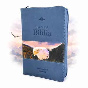 Biblia con Cierre Portatil Letra Grande 12 puntos RV1960 imit piel azul grisaceo y aguila volando con indice