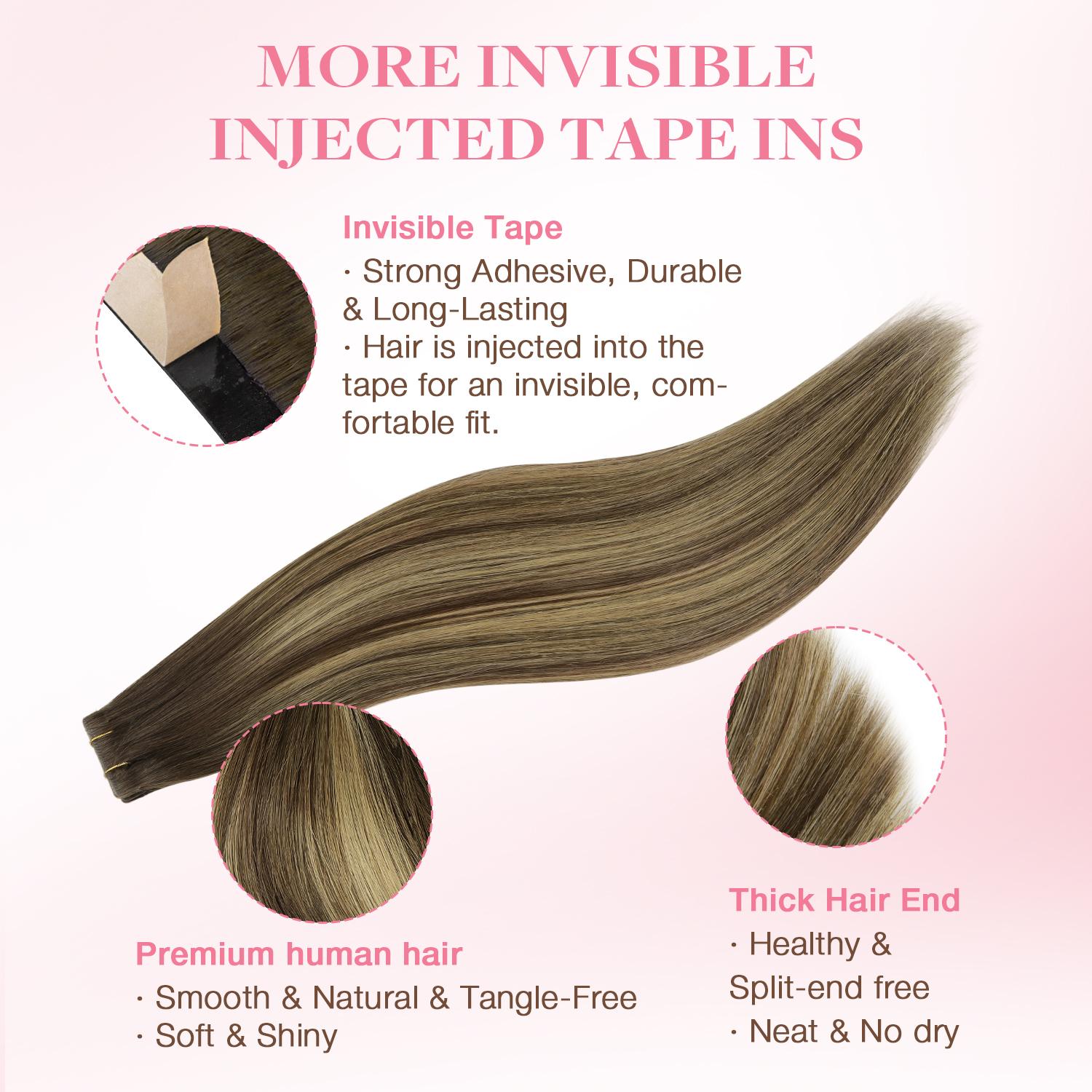 GOO GOO Invisi Edge Tape in Hair Extensions Straight Human Hair, 14inch-24inch 20pcs 50g, Seamless Injected Tape, Virgin Remy Hair, Natural Look