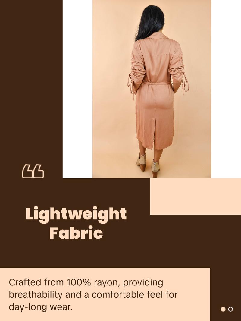 Camel Belted Open-Front Duster Trench Jacket