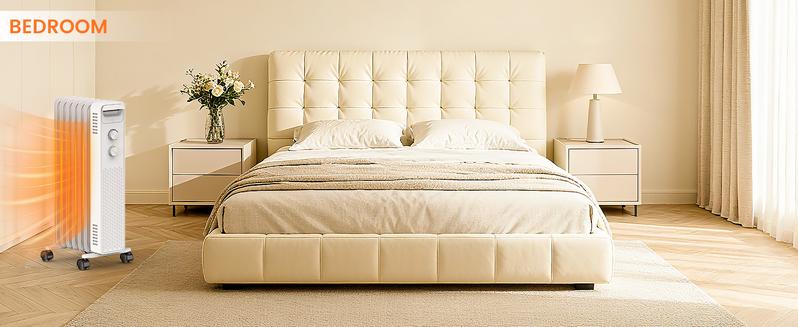 R.W.FLAME Oil Filled Radiator Heater,1500W Portable Electric with 3 Settings Adjustable Thermostat, Overheat Protection ,Quiet for Indoor Bedroom,Office, Wheels Handle Mobility, 7 Fins