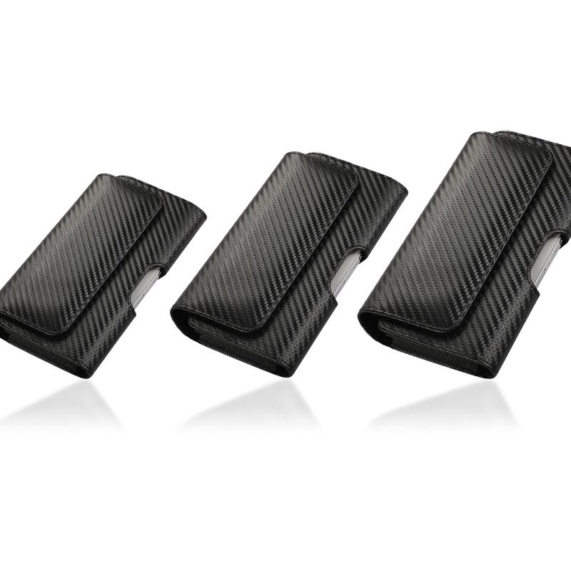 Cell Phone PU Leather Holster Carbon Fiber Texture 360°Rotating Belt Clip Magnet Pouch Man Waist Bag Carrying Perfect For Outdoor Daily Use