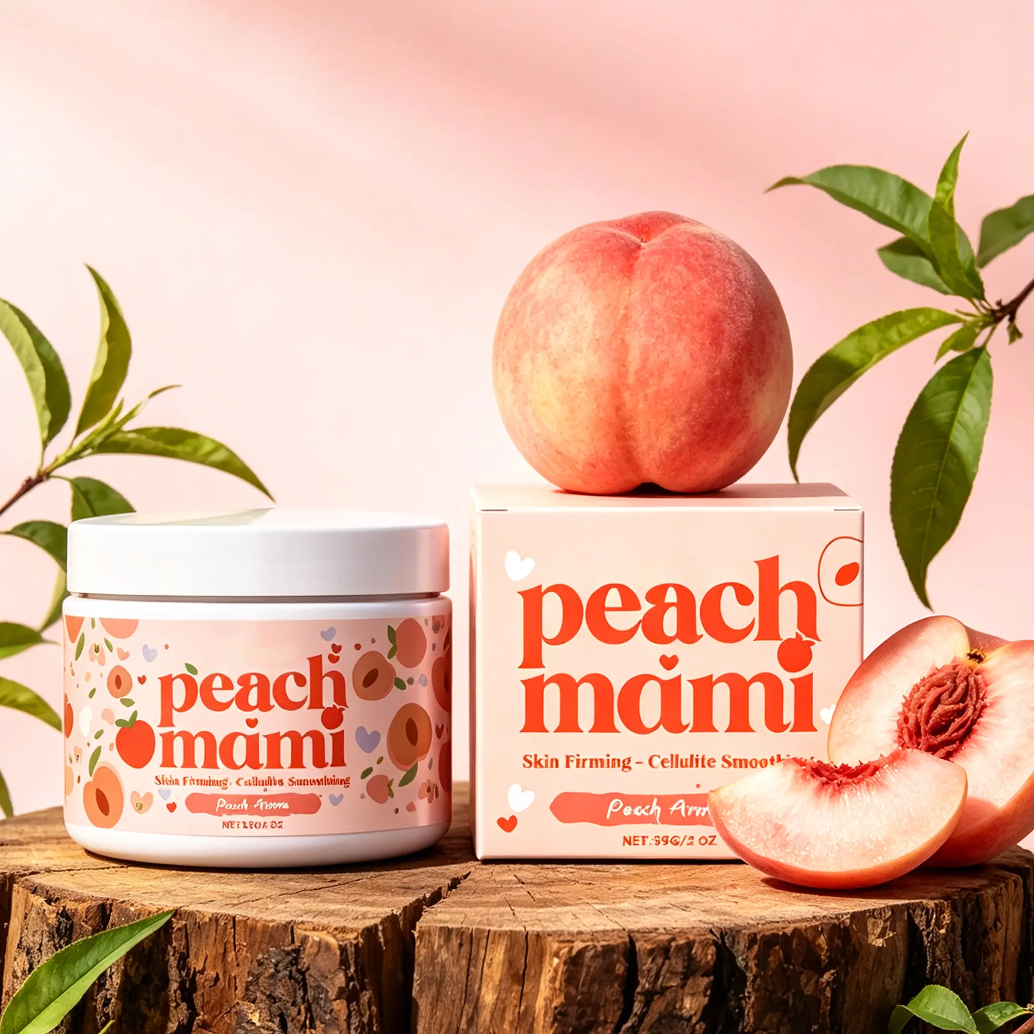 Peach Mami Firming Body Cream, Caffeine & Hyaluronic Acid, Smooth Glowing Skin, Moisture-Rich Formula, Daily Body Moisturizer, Body Care  Deep Moisture for All Skin Types, Aesthetic Glow