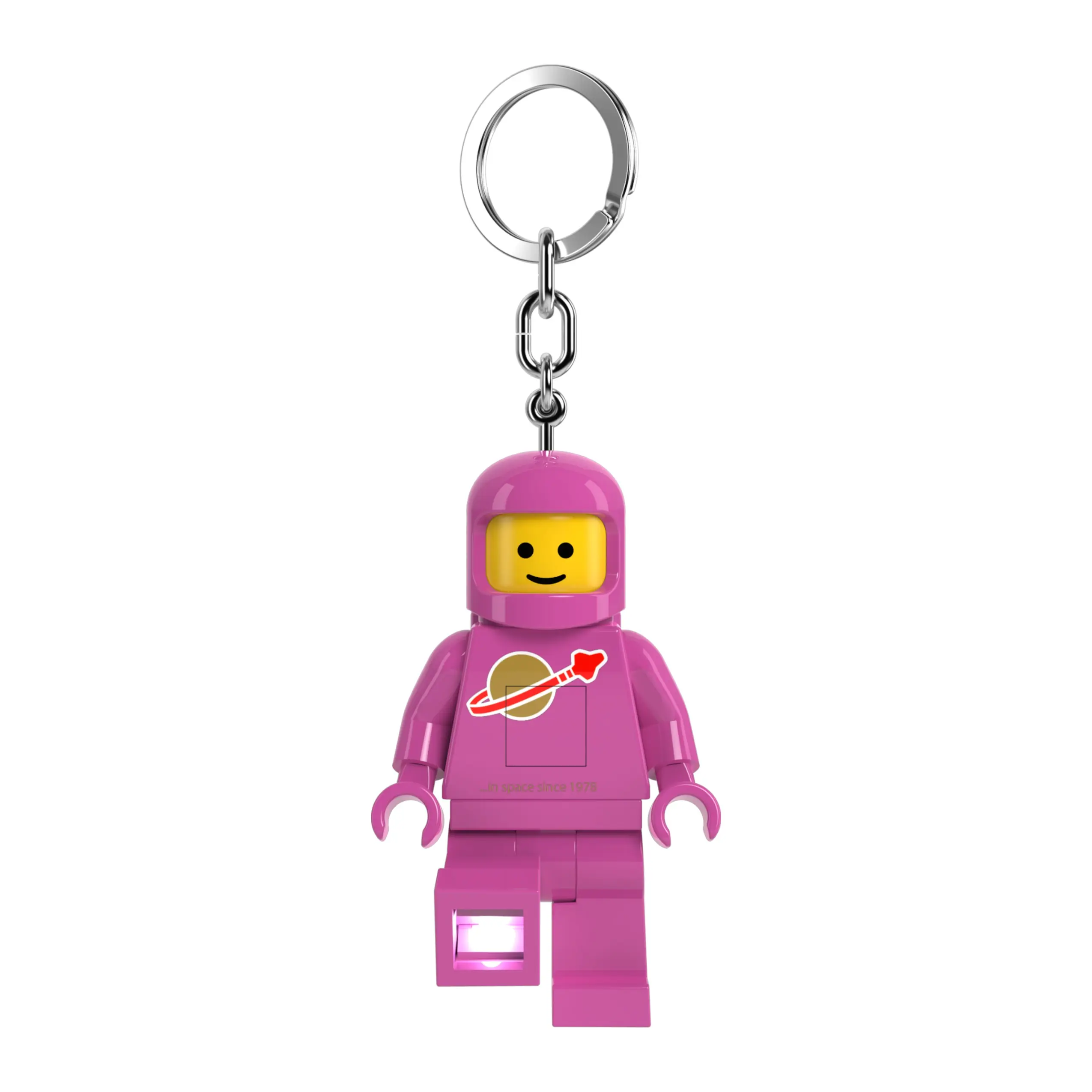 LEGO Keychain Light - Spaceman Pink (KE10HP), Bag Charm, Backpack Accessory, 3 inch tall figure Dimly Lit Areas Lanyard