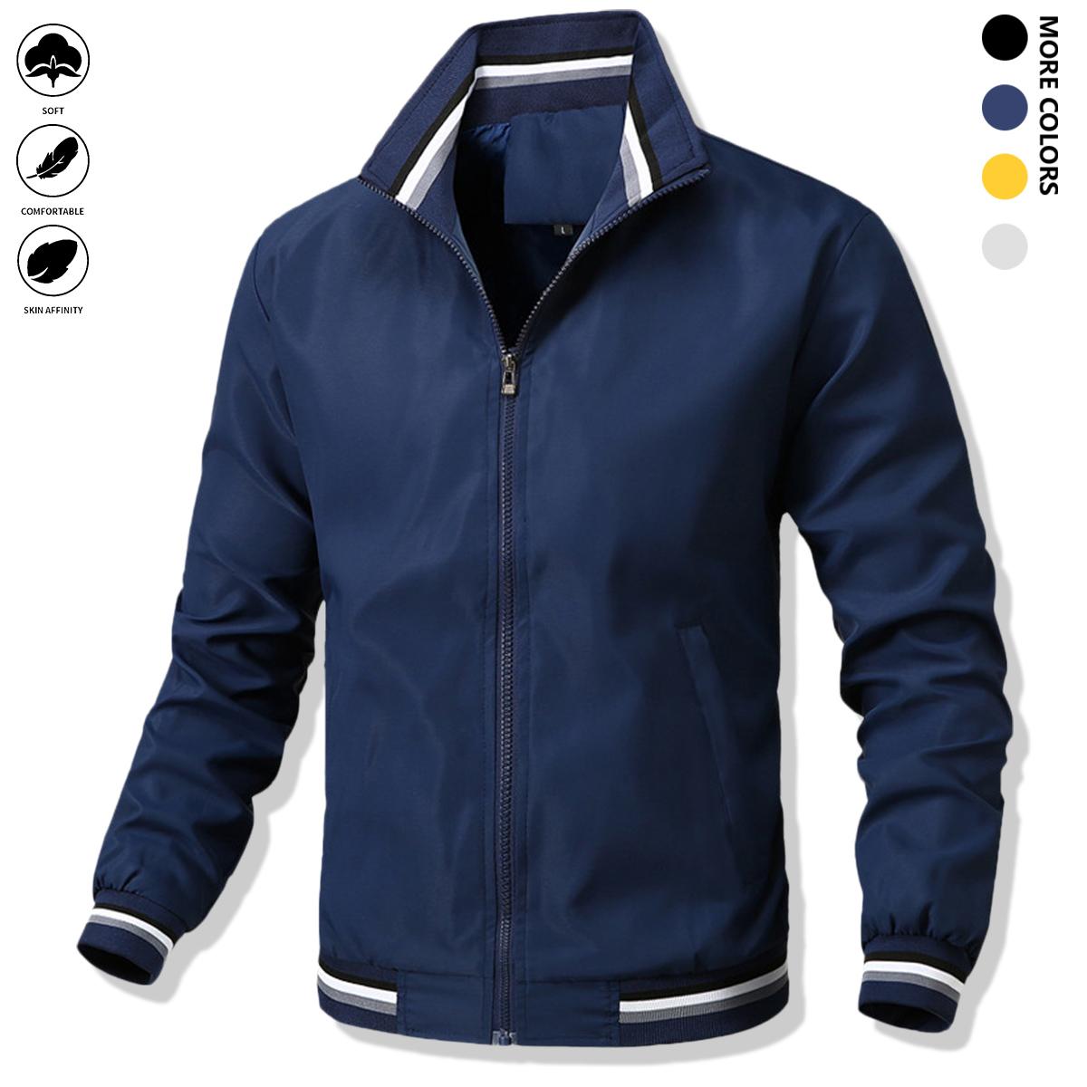 Men's casual pilot jacket, stylish fully-matched fashion zipper crew-neck polyester 100% long-sleeved non-stretch woven coat