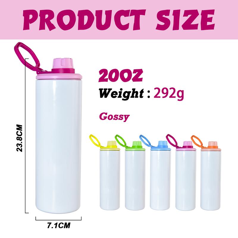 FECBK 20oz Stainless Steel Sublimation Sports Tumbler, Bulk 10pcs/Carton, Rubber bottom, Shrink Wrapped with Heat Resistant Tape for DIY & Small Business