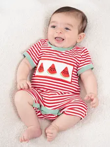 Watermelon Stripes Smocked Cotton Romper