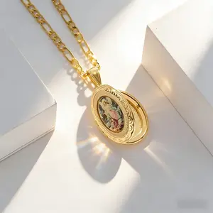 An Elegant Pendant NecklaceFeaturing The, Made of 14K Gold-Plated Copper, Hand-Painted withReligious Symbols, Perfect for Everyday Wear And Prayer Jewelry, anIdeal Gift for Christmas And Halloween
