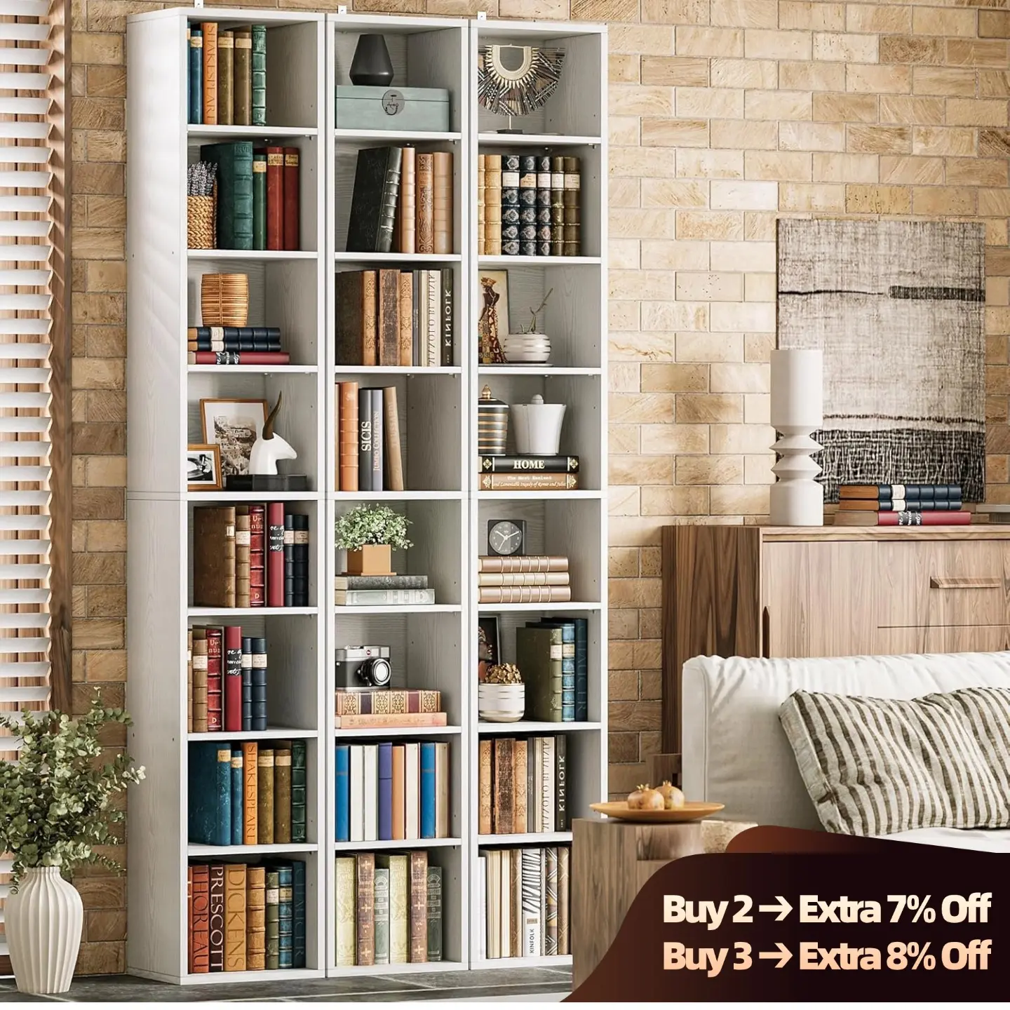 【8-Tier Narrow Corner】 IRONCK Bookcase, Compact Wall-Mounted Bookshelf, Space-Saving Organizer Rack for Bedroom, Living Room, Easy-Match Indoor Furniture