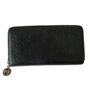 Pre-owned GUCCI Wallet Small Leather Goods Black signature monogram guccissima Leather zipper around long authentic with COA