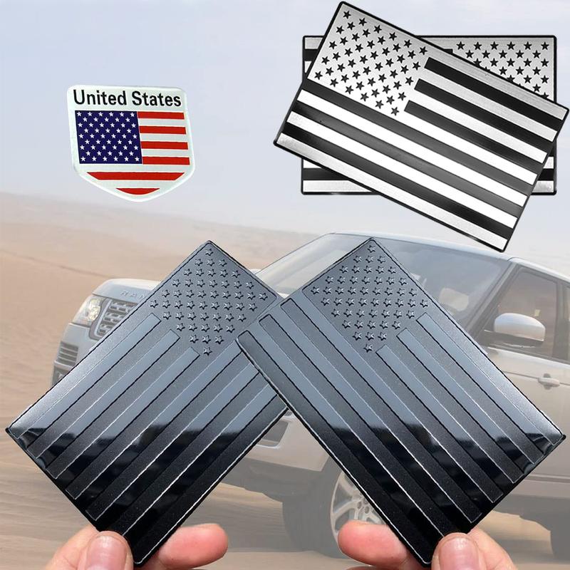 Embossed 3D Metal All Black American Flag Emblem Decal Stickers (1 Pair), Matte Black 5" x 3" Patriotic USA US Flag Car Decals Bumper Stickers for Truck, Window, Motorcycle, Support US Military