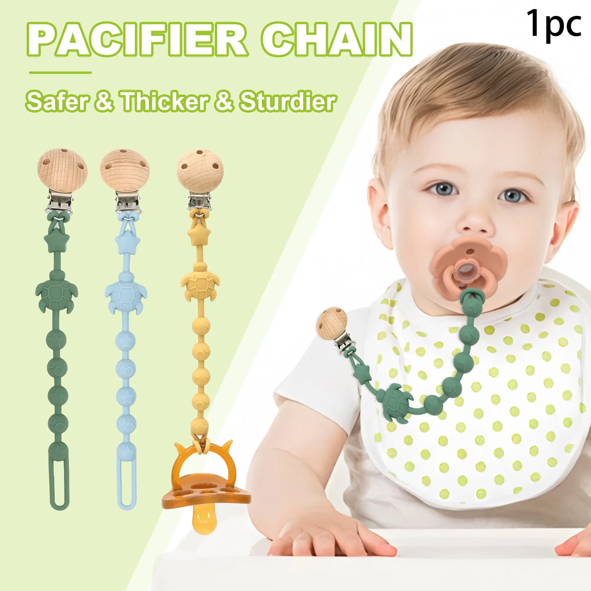Turtle Shape Pacifier Chain, Silicone Pacifier Clip, Unisex Newborn Baby Toy Lanyard, Stroller Accessory, Anti-Drop Silicon Strap