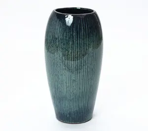 LuxenHome 23" Tall Ceramic Planter, Blue Round Pot