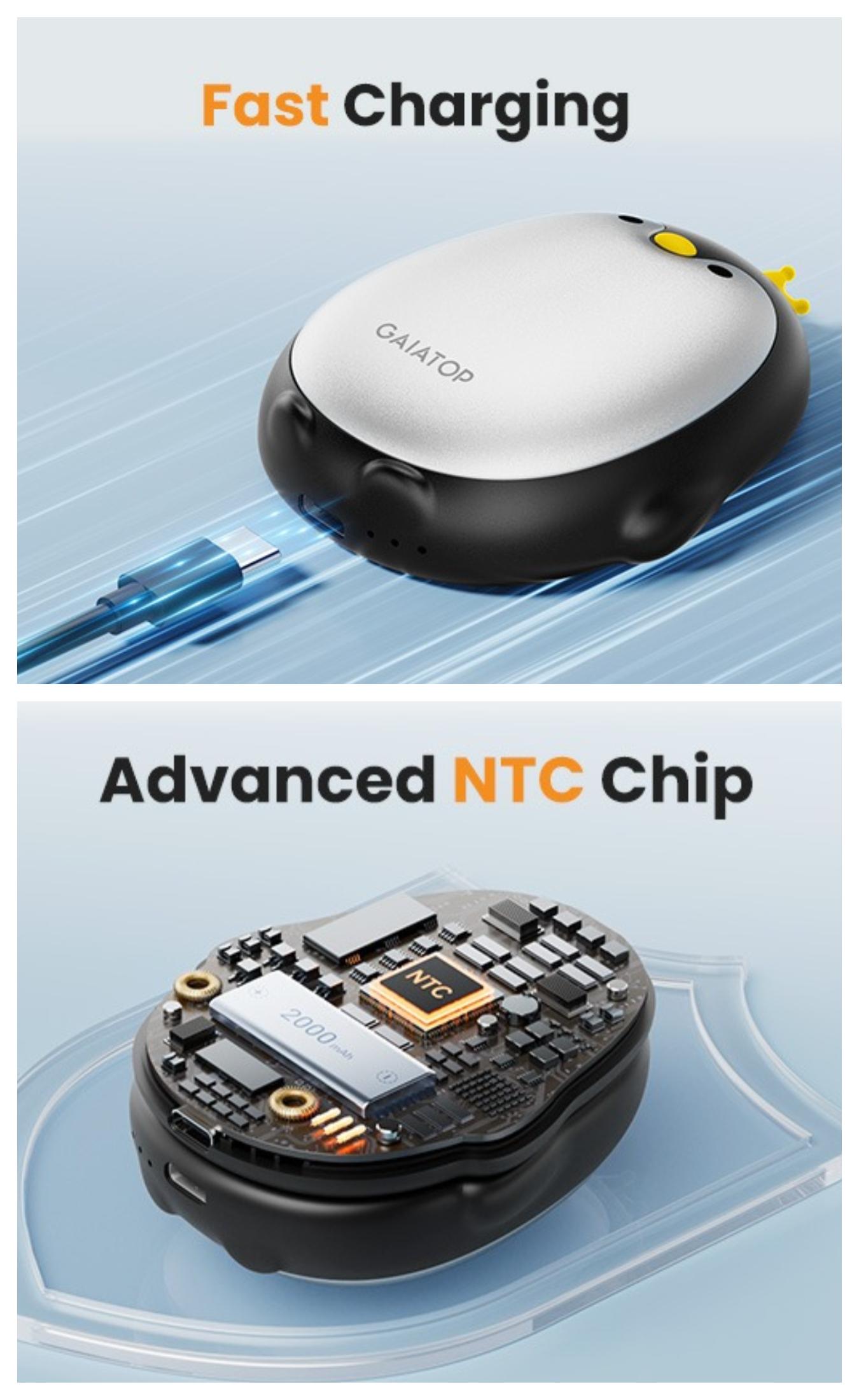 GAIATOP Limited-Edition Penguin Hand Warmers for Women & Men 2-Pack Adorable & Unique Design, 13H Long-Lasting Warmth,3 Heat Settings Rechargeable.Best gifts for Her & Him   Valentine's Day gift