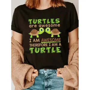 Women'S Black Casual T-Shirt With Playful Turtle Graphic And Humorous Quote For Everyday Wear In Lightweight Comfortable Summer Style Golf Gift T-Shirt For Men And Women