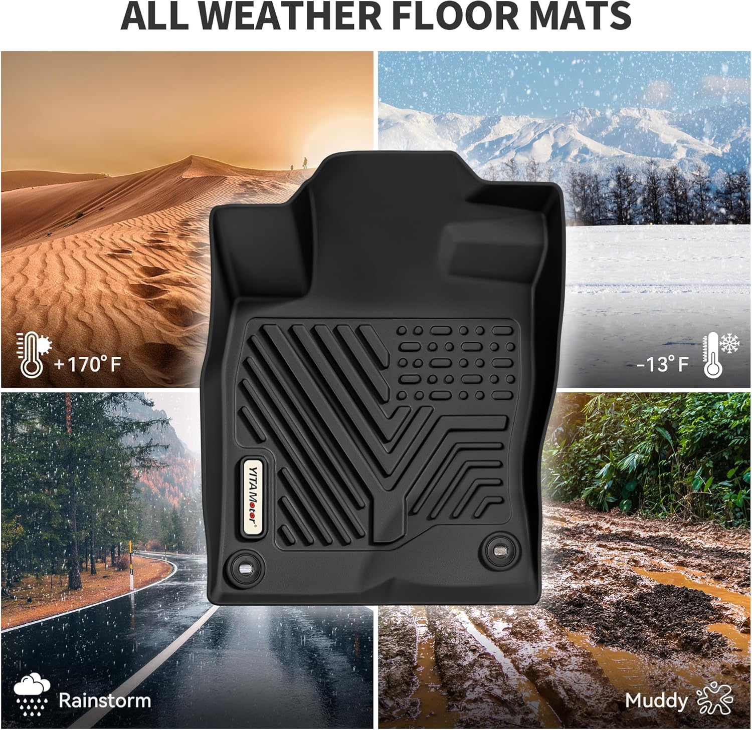 YITAMOTOR Floor Mats Fit for 2016-2021 Honda Civic Sedan, TPE Floor Liner, 1st & 2nd Rows, Cargo Liner