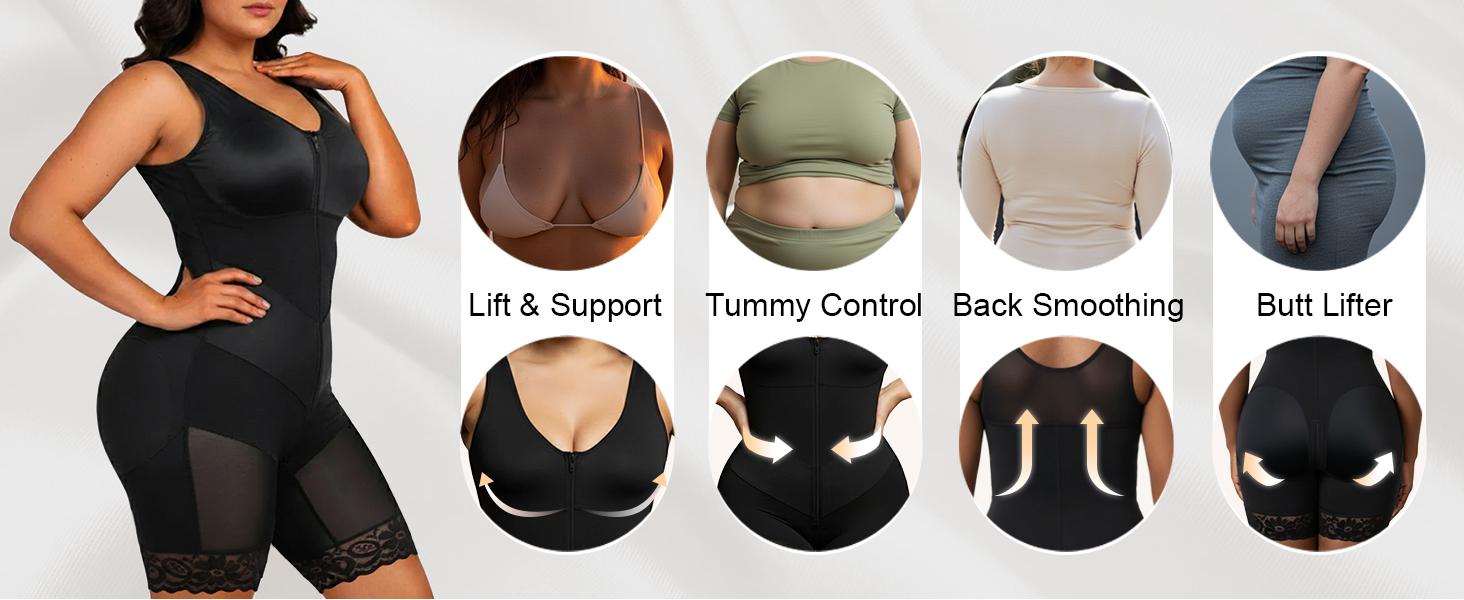 SHAPERX Sculpting Tummy Control Fajas Colombianas for Women Moldeadoras Shapewear with V-shape Sculpting Elastic Band