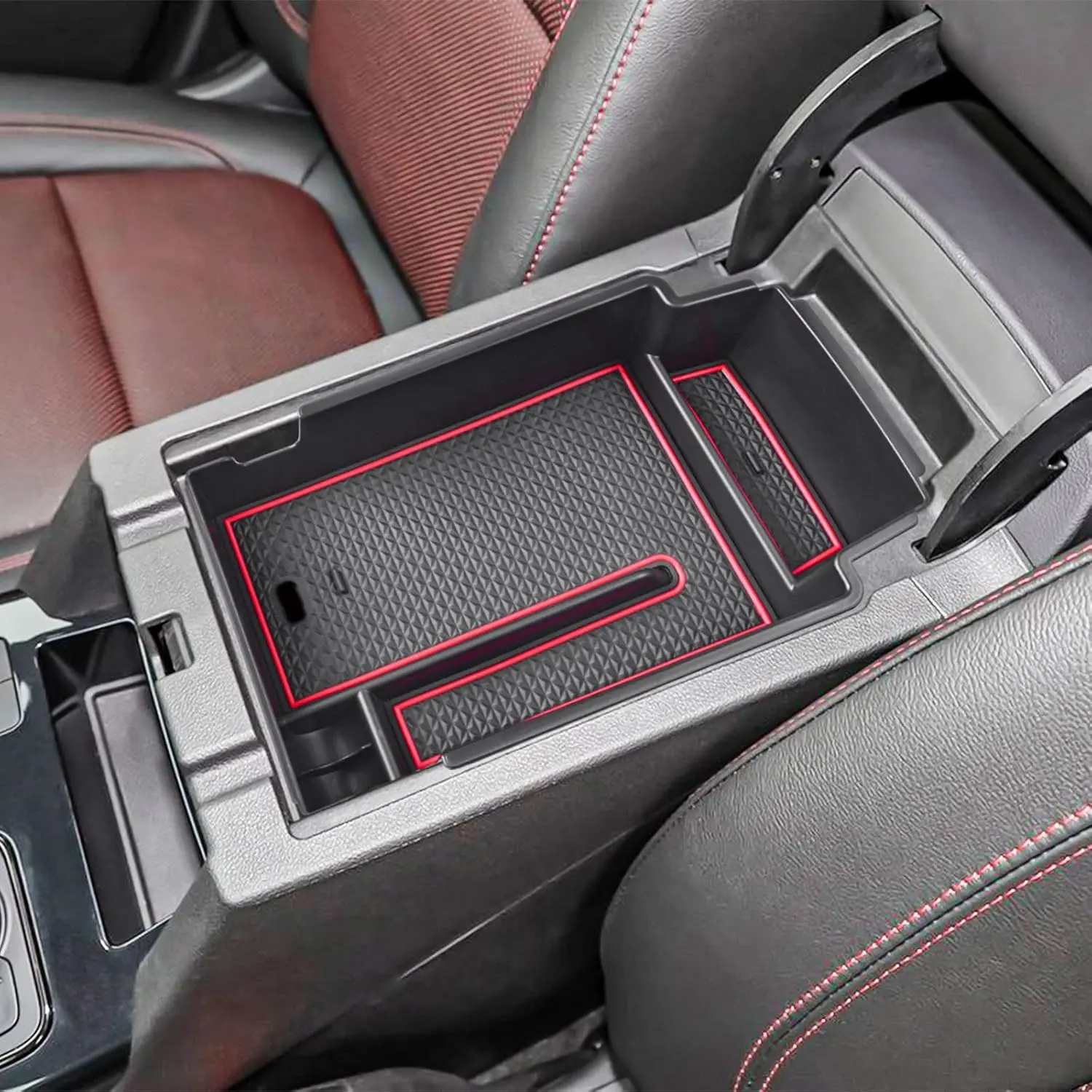 Blazer Center Console Organizer Tray - Custom Fit Plastic Chevy Blazer Accessory, Fits 2019-2026, ABS Material with Red Trim, Space Saving Interior Armrest Storage Divider, Easy Installation to Keep Organized